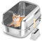 Bartuke Arenero para Gatos de Acero Inoxidable, XXL, semicerrado, extraíble, con Compartimento Lateral Alto, Pala, antifugas, Antiadherente y fácil de Limpiar