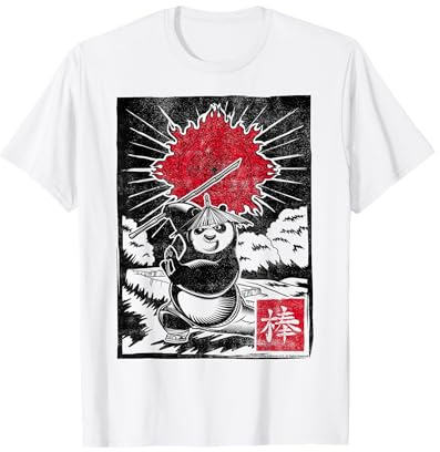 Holzschnitt-Poster „Kung Fu Panda Master Po“ in Action-Pose T-Shirt