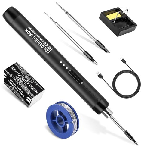 Kit de fer à souder sans fil - Kit de fer à souder sans fil USB - Daakro rechargeable - Fer à souder portable - 3 réglages de température - Kit d'outils de soudure pour réparation de soudure (noir)