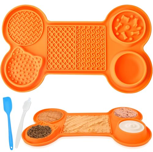 Leckmatte für Hunde, 6-in-1 Schleckmatte Hund Leckmatte Mit Saugnapf, Slow Feeder Hundenapf mit Silikonspatel, Bürste, Futterunterlage für Haustier Angst Relief und langsam füttern