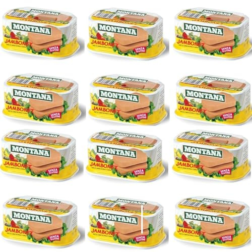 Montana Jambonet, Carne in Scatola di Suino e Bovino, 200gr, Senza Glutine, Confezioni da 12 pezzi.