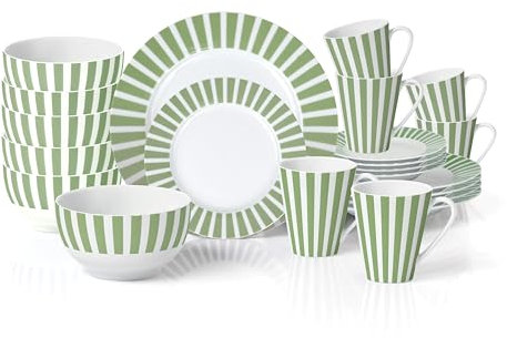 24pc Stripe Porcelain Dinner Set - Green