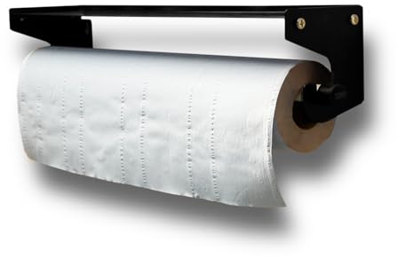 MegaMaxx UK Couch Roll Dispenser with Shelf – Black Steel Wall Mount Holder for 520mm Couch Rolls – Hygienic & Durable Medical Roll Rack – Tattoo Parlours, Doctors, GP