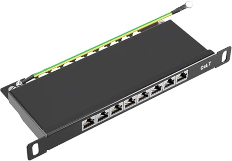 Puiseno Panneau de brassage CAT 7 8 ports - Panneau de brassage blindé pour montage mural et de bureau - 8 prises RJ45 - Panneau de distribution LSA+ - Réseau à grande vitesse - Panneau de brassage