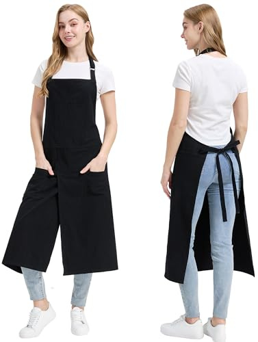 Molaxhome Geteilte Schürze mit Taschen, Unisex-Töpfer-Schürze mit Verstellbarem Riemen für die Küche Keramik