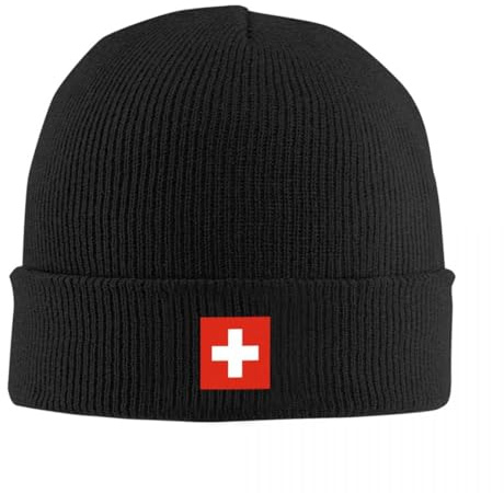 Kleines Logo mit Schweizer Flagge, modische Beanie-Mütze – Mehrfarbig, extra warm, mit Bündchen – Patriot Gear