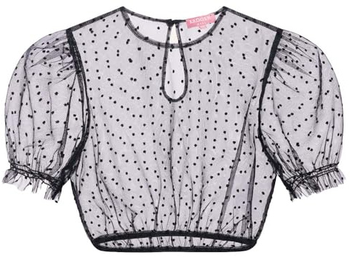 Krüger Dirndlbluse Faora schwarz transparent Pünktchen hochgeschlossen mit Puffarm