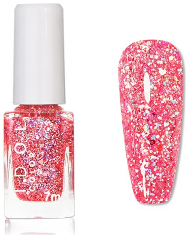 Sparkly Nail Polish - Pink Glitter Nail Varnish - 60 Seconds Quick Dry nail Varnish - Shiny Iridescent Nail Polish -Shimmering Breathable Non Chip Long Lasting Gift for Women Girls Holiday Manicure