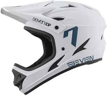 7 iDP M1 MTB Mountain Bike Full Face Lightweight Vented Bicycle Helmet (White/Blue, L)