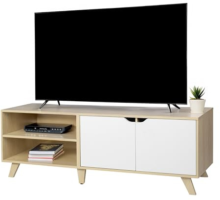Relaxdays TV-Lowboard, 6 Scomparti, per TV Fino a 60 Pollici, HBT 50 x 140 x 40 cm, con passacavi