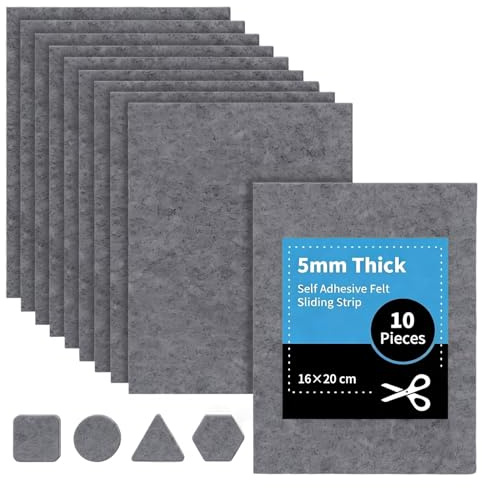 Filzgleiter Selbstklebend, 10 Stück 16 x 20cm - 5mm, Filzgleiter für Stühle, Filzmatten zum Zuschneiden, Filz Selbstklebend, Hochwertigem Nadelfilz für Möbelgleiter Stuhlgleiter (Dunkelgrau‌)