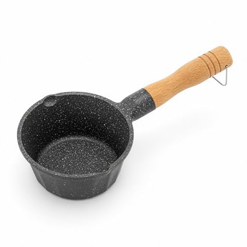 GREENSAPPIRE Cast Iron Melting Pot, Mini Cast Iron Basting Pot with Wooden Handle Nonstick Baking Pan Saucepan for Butter Oil Milk Candy Chocolate (Black Gray)