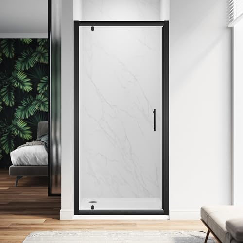ZANOFIRA 760mm Black Pivot Hinge Shower Door Screen 6mm Toughened Safety Clear Glass Reversible for Shower Enclosure Bathrooms Shower Cubicle