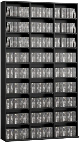 HOMCOM 835 CD/500 DVD Storage Unit with 27 Compartments, CD Tower, Black | Blu-ray Media Storage Shelf, 21 Adjustable Shelves for Living Room, Bedroom, Office