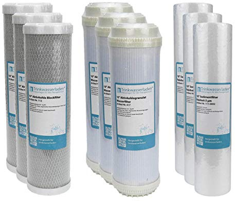 Trinkwasserladen 1,5 Jahre Filter Set 10 9-teilig Ersatzfilter Umkehrosmose RO Sediment Aktivkohle