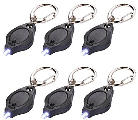 Rabi 6 Pack Mini LED Flashlight Keychain Ultra Bright Key Ring Light Torch with Hook (Black)