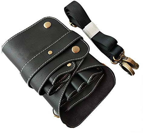 Werkzeugtasche Barber Toll PU Leder Friseur Schere Tasche Mit Stellbar Gürtel Friseursalon Schneide Tasche Reise Familie Veranstalter Miniwerkzeugtasche Friseurin Gürteltasche 12.5 * 20cm, Schwarz