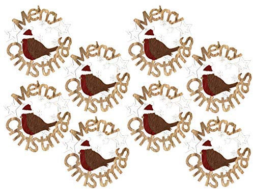 by Robelli Shabby Chic Legno Albero di Natale da Parete Ciondolo Bagattelle Decorazioni - 8 x 14cm Natale Pettirosso Ghirlanda, White