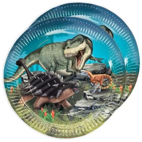 Neu 2019: 8 Party-Teller * Dinosaurier & T-Rex * für Kindergeburtstag und Motto-Party | 11352 | Dinos Kinder Geburtstag Pappteller Motto