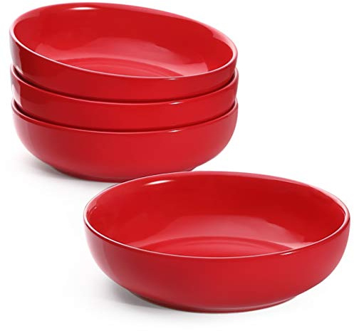 LE TAUCI 45oz/1330ml Deep Porcelain Pasta Bowls Set of 4, Large Salad Bowl | 8.5in/21.5cm Red Bowls Set for Serving Soup, Noodle, Dinner, Large Kitchen Bowl Plates, Microwave Oven Dishwasher Safe