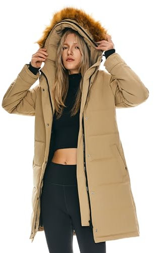 Orolay Manteau en Duvet Isolé pour Femme Veste Matelassée à Capuche D'hiver en Fausse Fourrure Kaki M