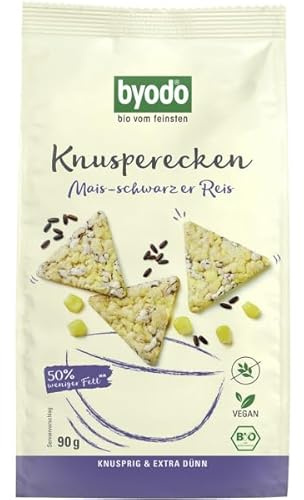 Byodo Bio Knusperecken mit schwarzem Reis 90g - Vegan, Glutenfrei, Ohne Zuckerzusatz, Italienischer Mais Snack, Würzig & Nussig, Ideal Für Diäten