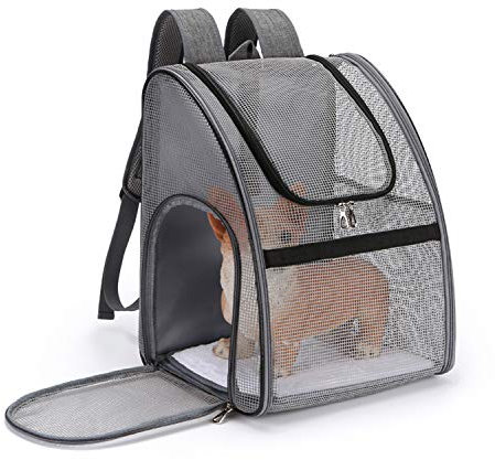 PETCUTE Hundetragetasche Kleine Hunde Atmungsaktiv Transportbox Katze Leicht Haustier Rucksäcke Outdoor Faltbarer Wanderrucksack mit Mesh Fenstertaschen Schwarz
