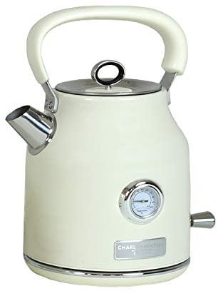 CHARLES BENTLEY Kettle, 1.7 Litre, Stainless Steel Kettle, Cream & Chrome, Fast Boil, 360 Degree Swivel Base, Auto Switch Off, Water Window, Soft Touch Handle, Non Slip, Easy Clean (29x23.5x18.1cm)