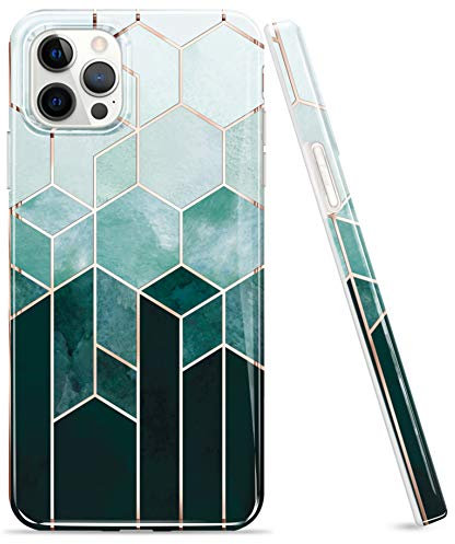 luolnh Compatible with iPhone 12 Pro Max Case Marble Case,metallic Design Shockproof Soft Silicone Bumper Cover Skin Case(Geometric Green Lattice)