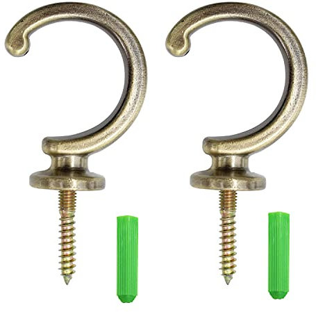 YFaith 2 Stück Zierhaken, Vintage Gardinenhalter Haken, Garderobenhaken, Wand Deckenschraube Haken, Mit Expansionsrohr, Für Vorhang Schraubhaken (Bronze)