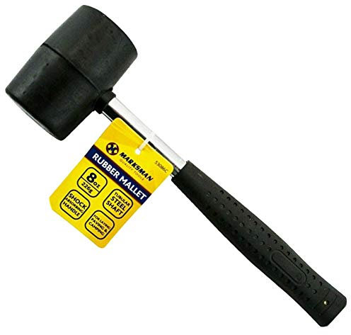 Marksman - Martello in gomma con manico in fibra di vetro o argento, con manico in fibra di vetro o argento, utensili manuali fai da te, per campeggio, pavimentazione e posa di piastrelle, 226,8 g,