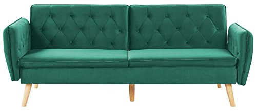Beliani 2-Sitzer Sofa mit Schlaffunktion aus Samtstoff dunkelgrün Bardu