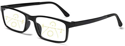 Gleitsichtbrille Lesebrille schwarz Multifokale Gläser mit 1.00 Dioptrien Damen Herren Dioptrien mit Anti-Blaulicht eckig (+1.00 Dioptrien)