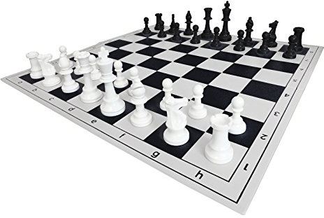 SchachQueen - Schachset - komplettes Schachspiel mit Schachbrett und beschwerte Schachfiguren Plastik Feldgröße 57 mm Königshöhe 97 mm (schwarz/weiß)