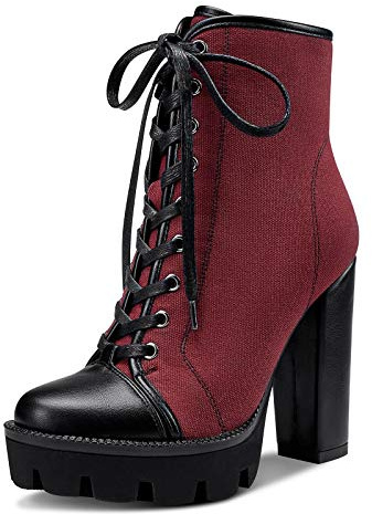 Castamere Scarpe col Tacco Plateau Donna Moda Stivali Tacco a Blocco 12CM High Heels Rosso Scarpe EU 38