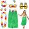 PHOGARY 8PCS Jupe de Hula Kit d'accessoires de Costume pour Hawaii Luau Party - Danse Hula avec Fleur Bikini, Hawaïen lei, Pince à Cheveux en Hibiscus, Lunettes de Soleil (Vert)