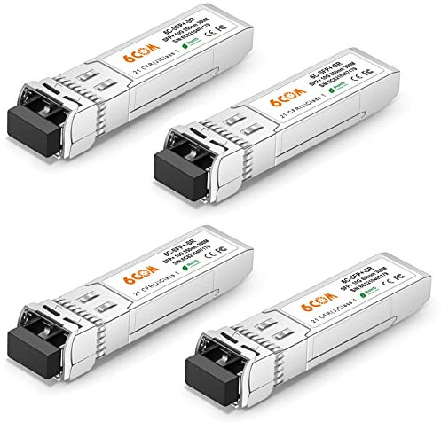 6COMGIGA [4 Stück 10GBase-SR SFP+ Transceiver, 10G 850nm LC Multi-Mode-Modul, bis zu 300M kompatibel mit Cisco SFP-10G-SR, Meraki, Ubiquiti UF-MM-10G, Mikrotik, Netgear, D-Link, Supermicro, TP-Link