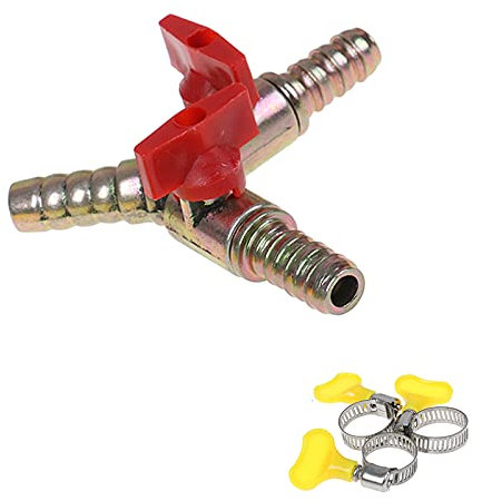 Y Shape Ball Valve 3 Way Shut Off Ball Valve 5/16 8mm Y 3-Way Shut Off Ball Valve Fitting Hardware Accessories Including 3 x Valve Clamp