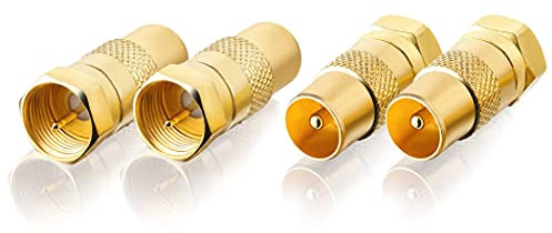 SEBSON Set Adattatore Cavo Antenna - 4x F maschio a coassiale maschio (IEC) - Adattatore SAT per TV, ricevitore, router via cavo con connettore F