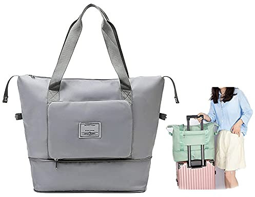woejgo Reisetasche Faltbare mit großer Kapazität,Travelbag für Mit festem Gurt,wasserdichte Sporttasche mit Nassfach, leichte Umhängetasche, für Reisen,Ausflüge Out.(Grau)