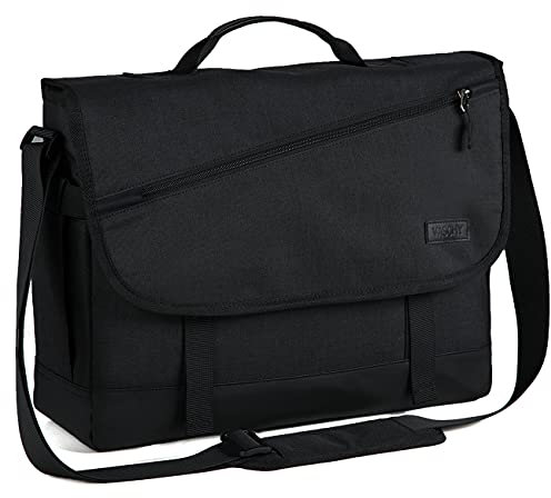 VASCHY Bolso Hombre Bandolera Grande, Bolso Mensajero Hombre Ligero Bolsa Portatil 15,6 Pulgadas Resistente al Agua con Compartimiento Laptop para Trabajo Negocio Viaje, Negro-15,6