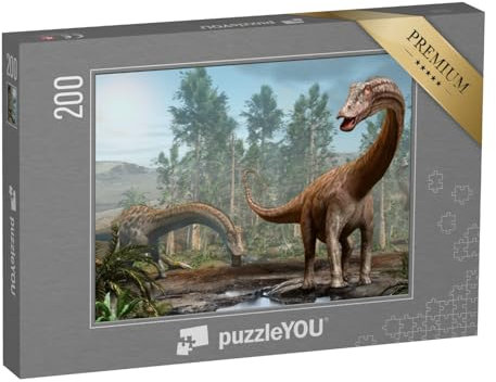 puzzleYOU: Puzzle 200 Teile „Diplodocus: Dinosaurier der Jura-Ära, 3D-Illustration“ – aus der Puzzle-Kollektion Dinosaurier, Tiere aus Fantasy & Urzeit