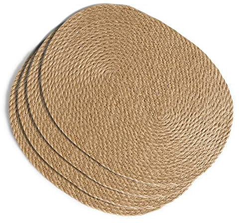 place mats RENRUIRUI- Ovale Jute-Tischsets 4er-Set, Handgemachte Geflochtene Tischsets Hitzebeständiger Rustikaler Tischuntersetzer, Für Esstisch Oder Arbeitsplattenschutz, 15,7 X 11,8 Zoll