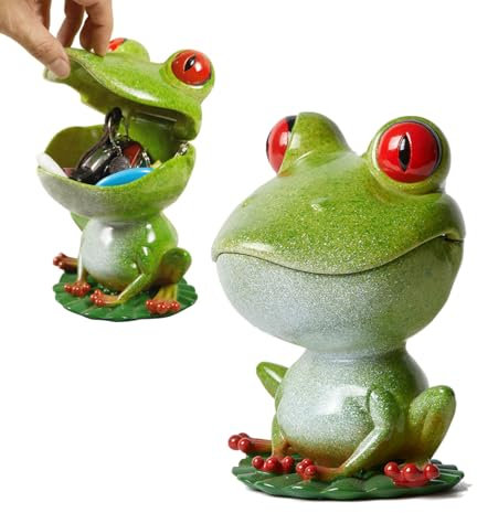 NENBOLEC Frosch Skulptur Figuren Modern Geschenk Dekor Vorratsdosen Keksdose Polyreisn Grün 20cm