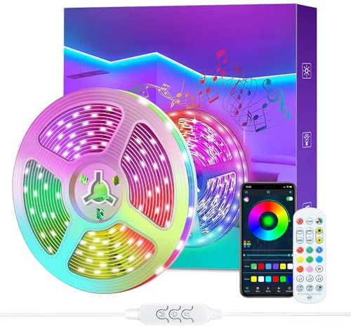 Led Strip Lights with Remote and APP Control, 10m Lights, RGB Using IC Chips Control Rainbow Colour, USB Powered, Bluetooth Music Sync Color Changing LED for Bedroom,Kitchen