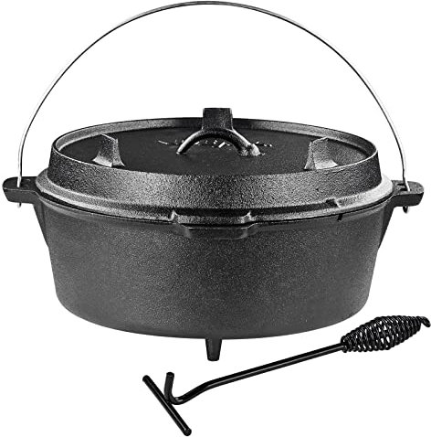 Gusseisen Feuertopf Dutch Oven Schmortopf Kessel Topf 12 l für Lagerfeuer Feuerstelle Grill