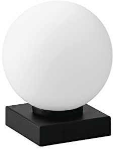 Eco-Light Leuchten Pluto Tischlampe, 1 flammige Tischleuchte, Nachttischlampe aus Glas, Farbe: Weiß & Schwarz,Glas in Opal matt weiß, Fassung E14, inkl. Schalter