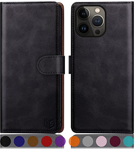 SUANPOT for iPhone 14 Pro 6.1 inch case with [Credit Card Holder][RFID Blocking],PU Leather Flip Book Protective Cover Women Men for Apple 14 Pro Phone case Black