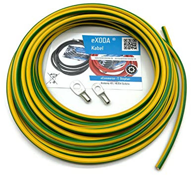 eXODA Cable de puesta a tierra 10m Cable de puesta a tierra 16 mm² verde/amarillo Terminales de cable M8 + M10 cerrados