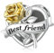 LANBEIDE Best Friend Charms, 925 Sterling Silver Openwork Love Heart European Beads Charms with Gold Rose fit Pandora Bracelet Necklace Present for women